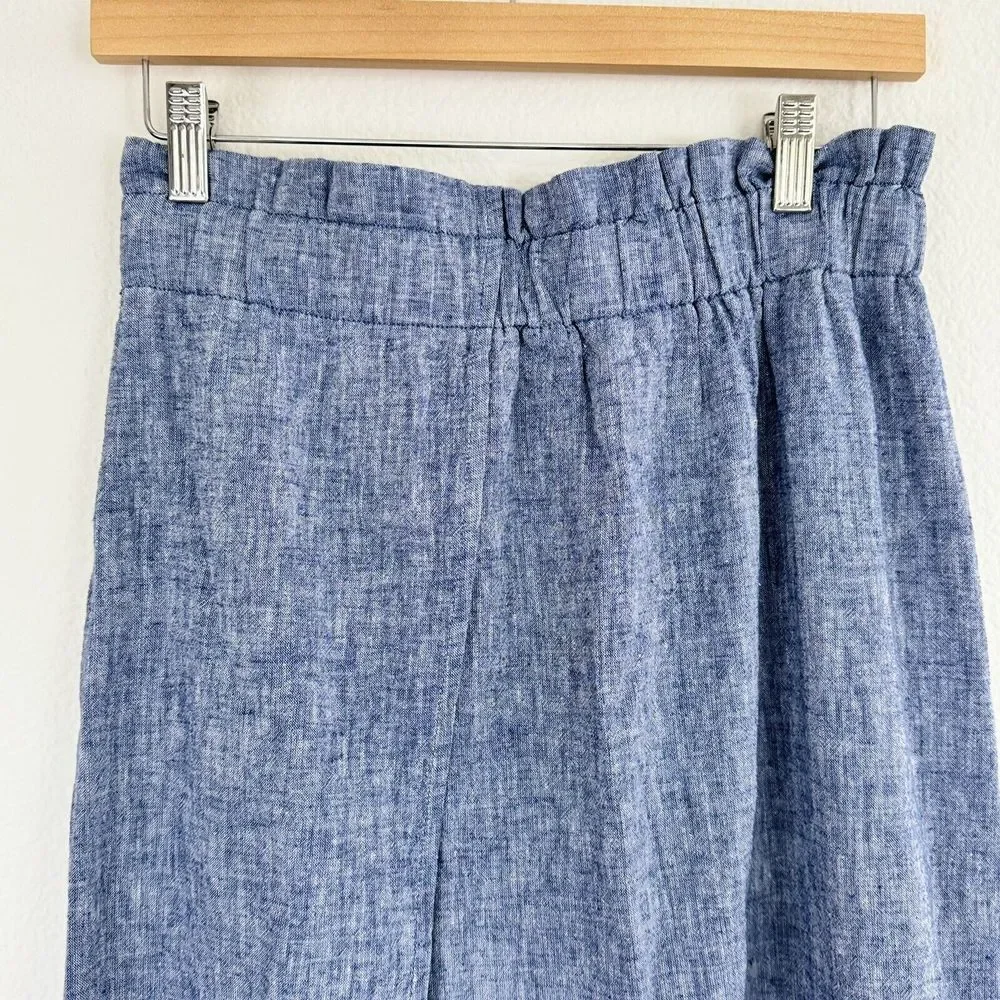 Express Skirt Size S Maxi Chambray Linen Skirt Blue Front Slit‎ Elastic Pull On - Picture 4 of 10